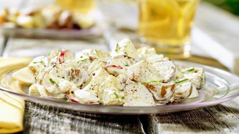 Potato salad on picnic table