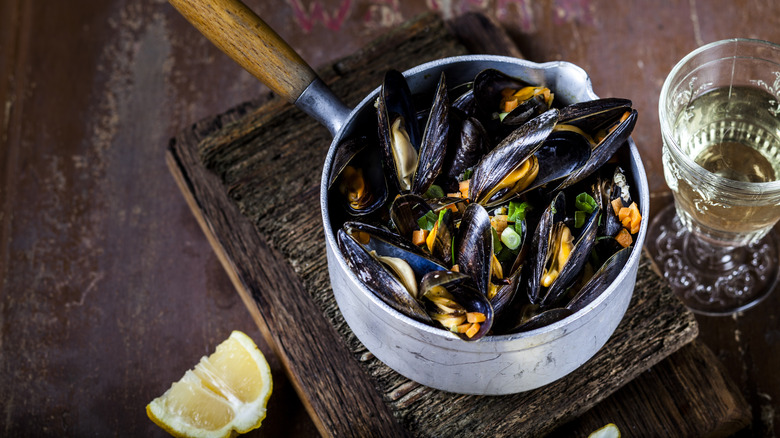 steamed mussels in a pot