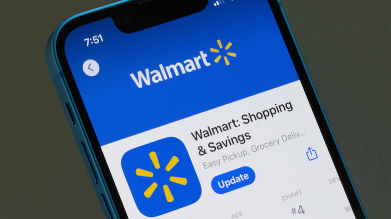 Close-up of the Walmart app update screen on a smartphone