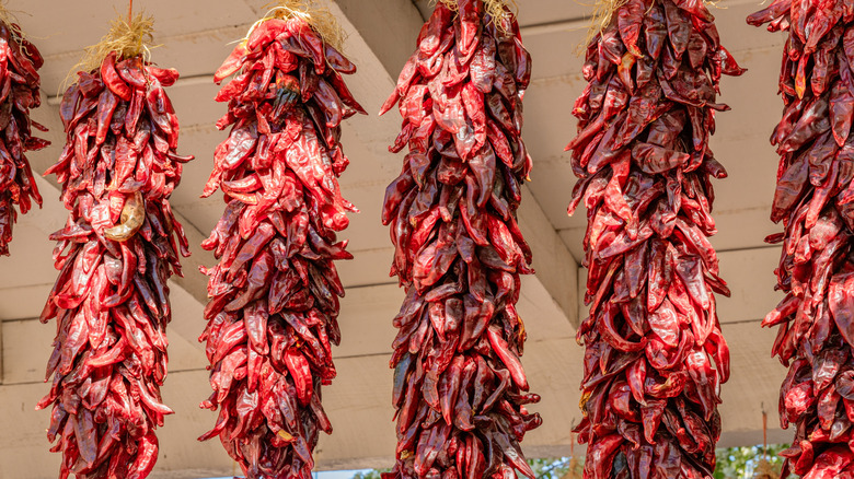 Several dried chile ristras