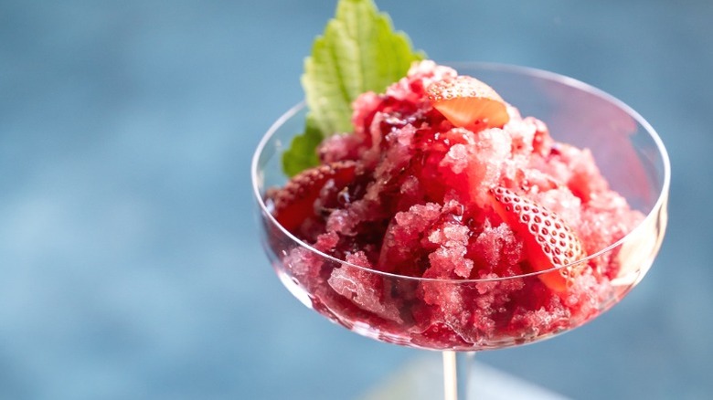 A glass of strawberry granita.