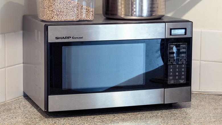 Microwave oven in kitchen