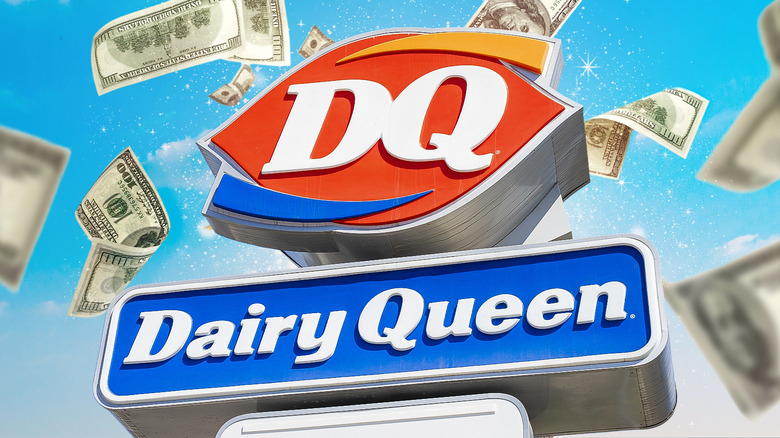 Dairy Queen sign surrounded by money