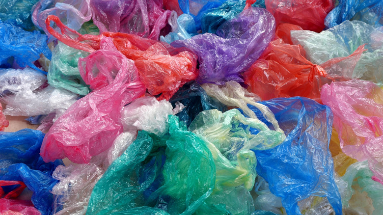 An array of colorful plastic bags in a large pile