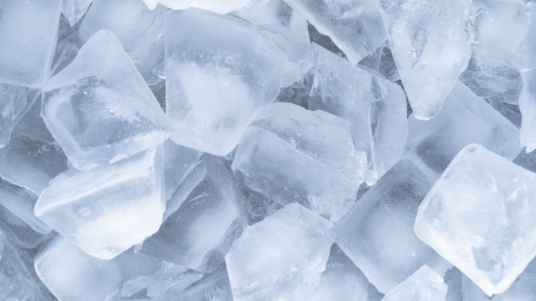 A close-up image of ice cubes