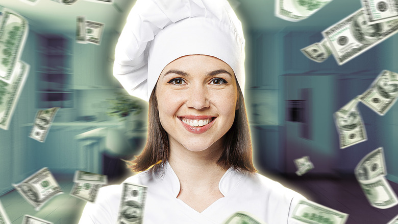 A chef surrounded by money.