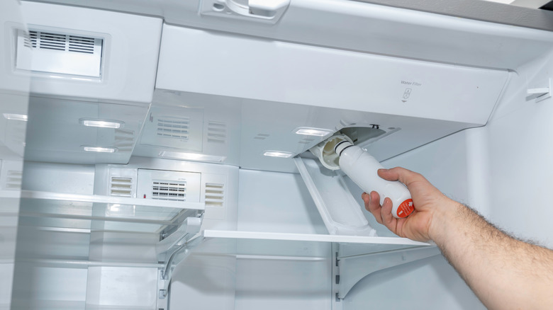 Removing a refrigerator water filter in a modern appliance