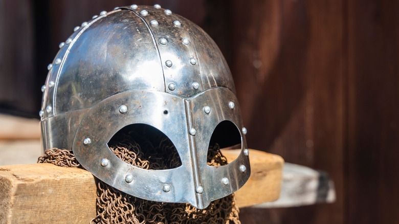 A Viking helmet and chainmail.