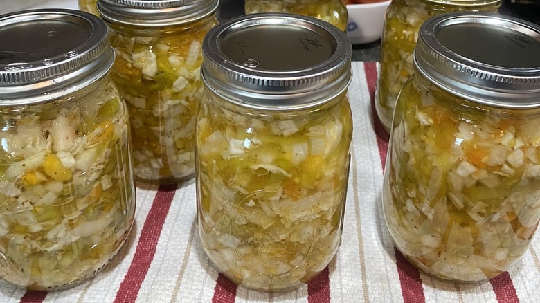 Mason jars full of pickled chowchow