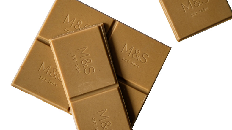 Squares of toffee colored blonde chocolate