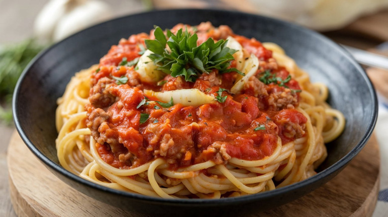 spaghetti bolognese with ground beef
