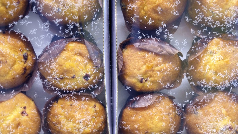 close-up of frozen muffins