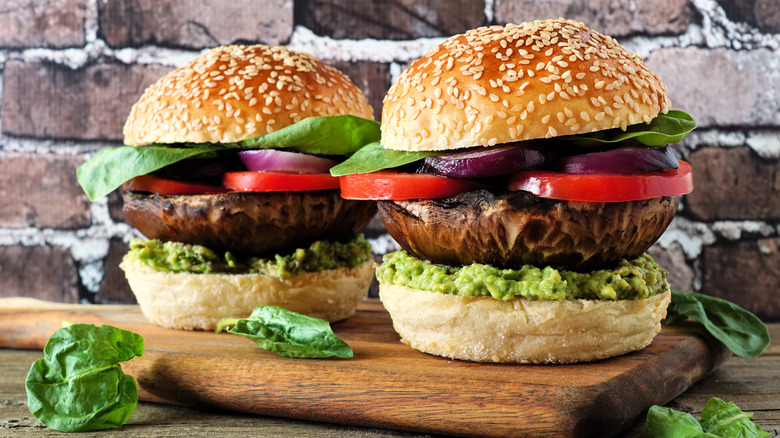 grilled portobello mushrooms on burger buns