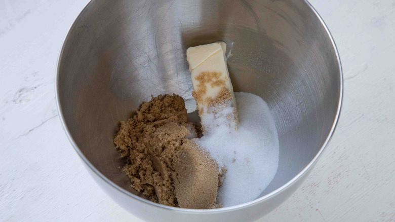 sugar and butter in a metal bowl