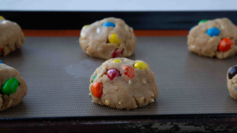 M&M's cookies in a baking pan