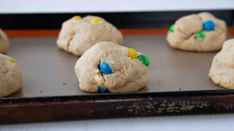 M&M's cookies in a baking pan