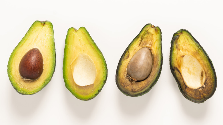 new and old avocado halves