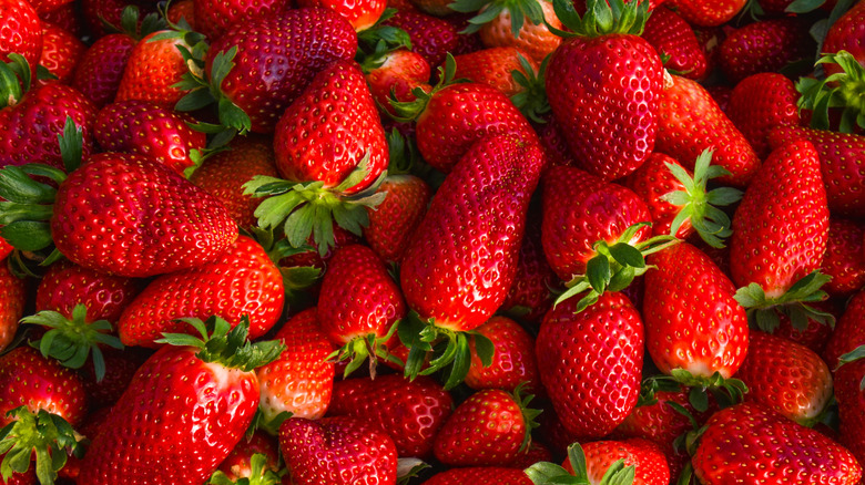 ripe fresh pile of strawberries