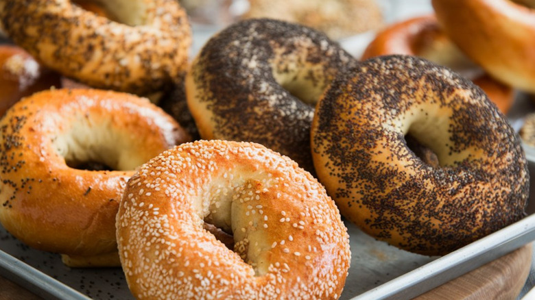 Tray of fresh bagels