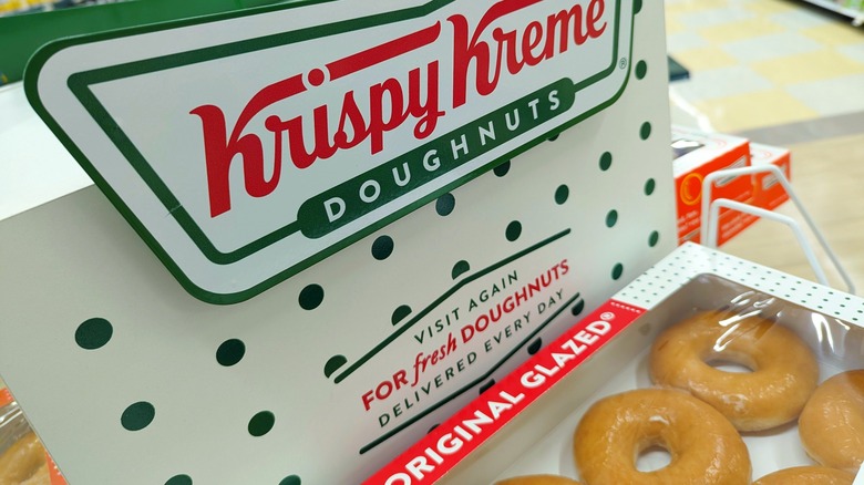 Tray of Krispy Kreme glazed donuts