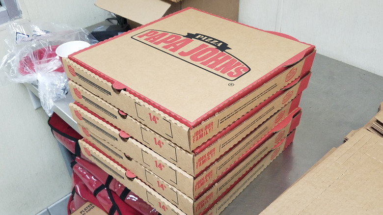 Boxes of Papa Johns pizzas