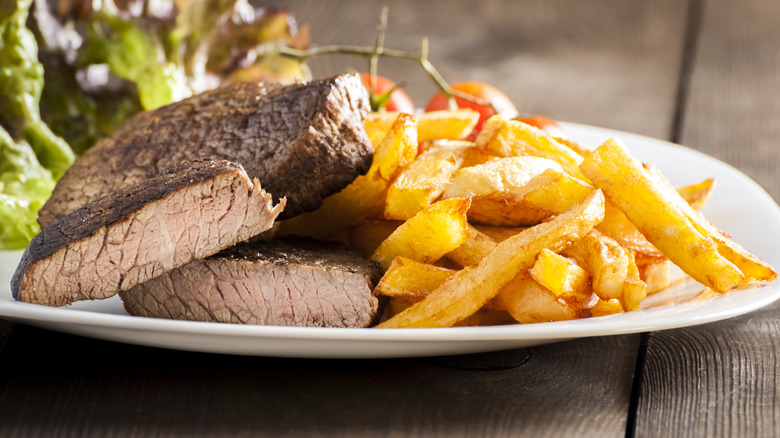 Well done steak and french fries