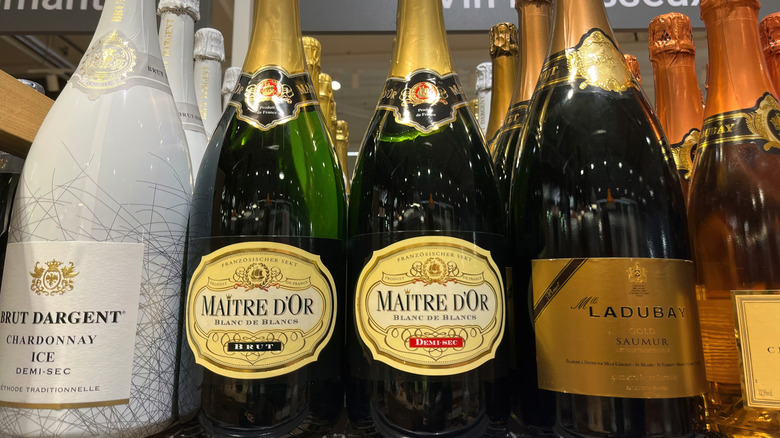 Variety of sparkling wines on store shelf