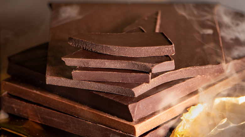 Closeup of stack of chocolate bars
