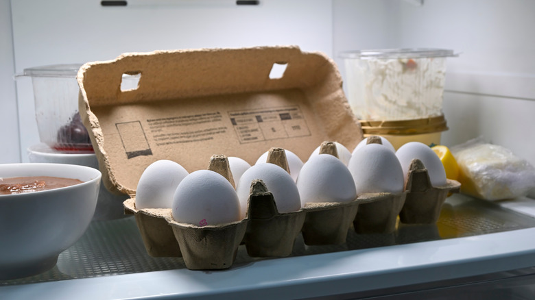 egg carton in fridge