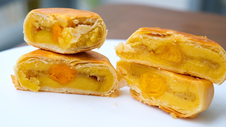 moon cakes filled with salted egg yolks