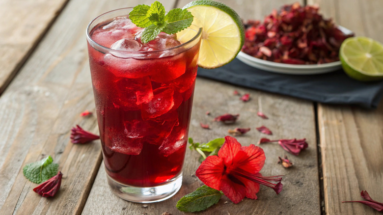 A glass of iced hibiscus tea