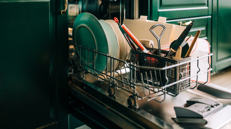 Dishwasher loaded with dishes