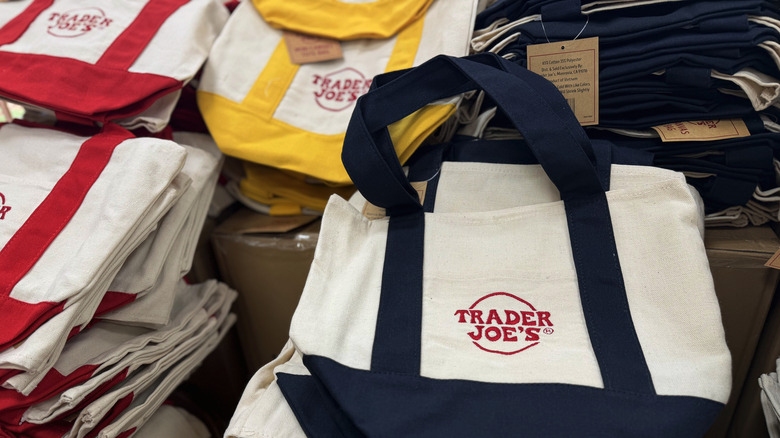 Trader Joe's canvas bags in a variety of colors