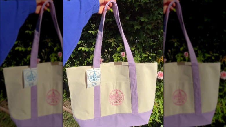 Trader Joe's newest lavender canvas tote bag released in the spring of 2026