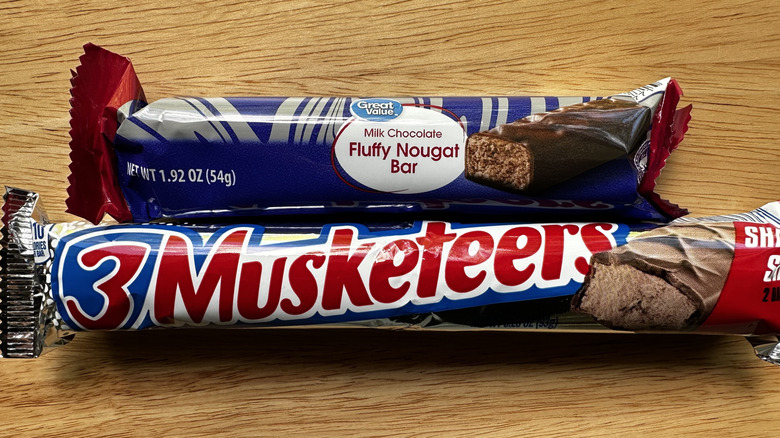 Great Value Fluffy Nougat Bar and 3 Musketeers bar