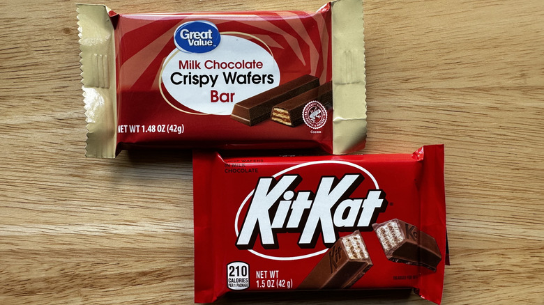 Great Value Milk Chocolate Crispy Wafers Bar and KitKat bar