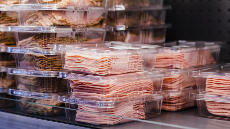 Packaged ham at grocery store