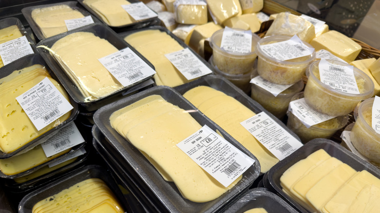 Sliced cheese at grocery store