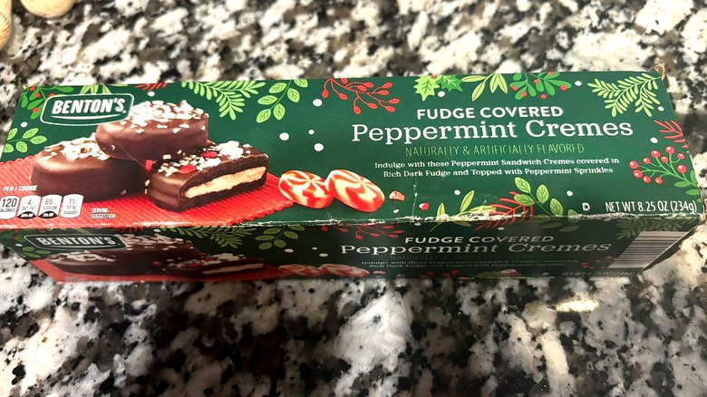 A box of Benton's Fudge Covered Peppermint Cremes from Aldi