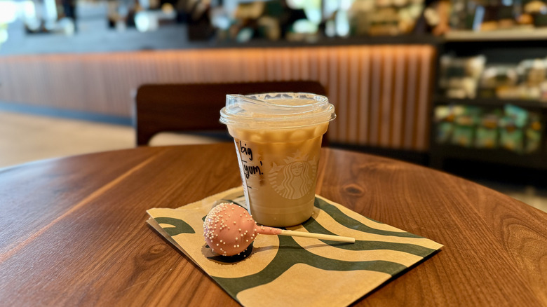 Iced Chai Latte with a Birthday Cake Pop