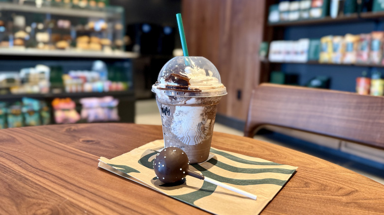 Mocha Cookie Crumble Frappuccino with a Chocolate Cake Pop