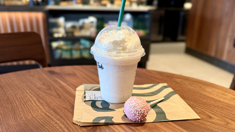 Vanilla Bean Frappuccino with a Birthday Cake Pop