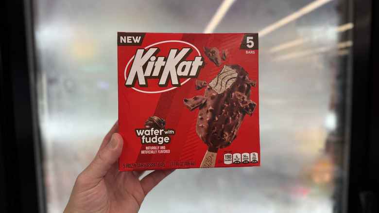 Hand holding a box of Kit Kat Ice Cream Bars