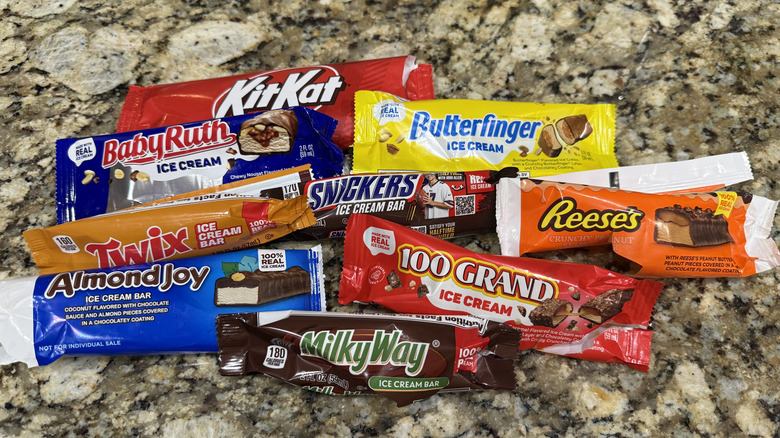 Empty wrappers from various ice cream bars