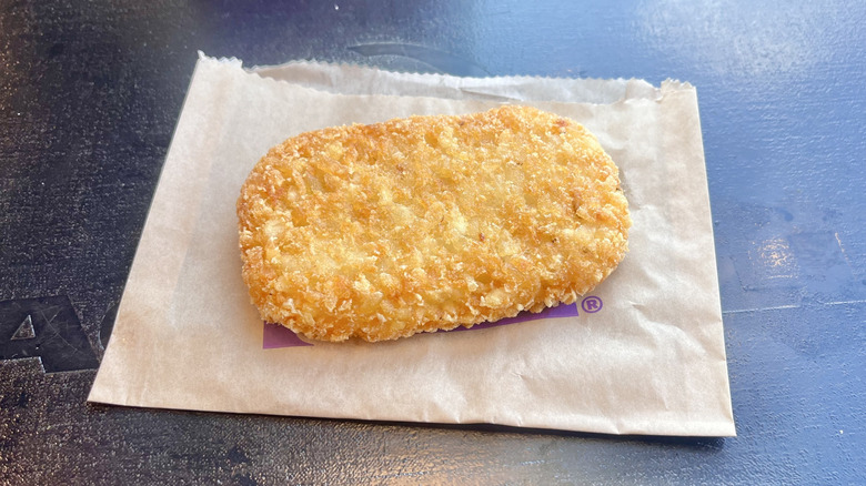 One hash brown on a paper wrapper