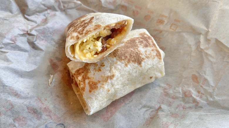 Cheesy Toasted Breakfast Burrito Bacon