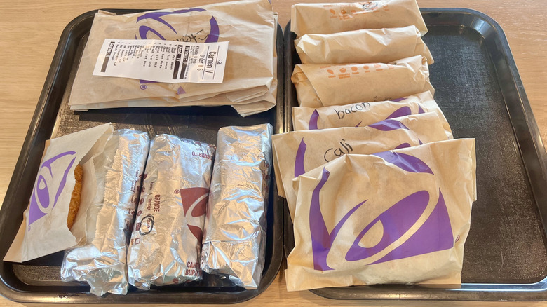 Various Taco Bell menu items on a tray