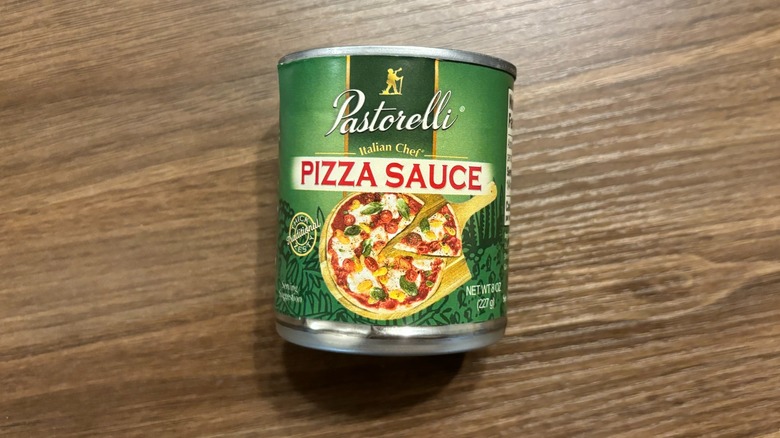Pastorelli Original Pizza Sauce jar on wooden table