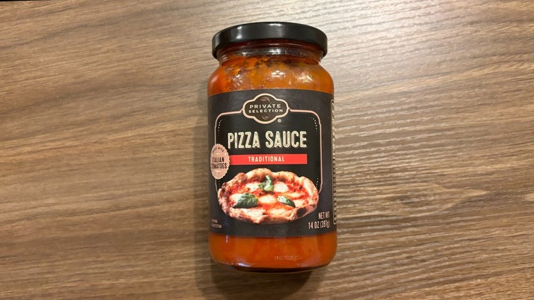 Private Selection Traditional Pizza Sauce jar on wooden table