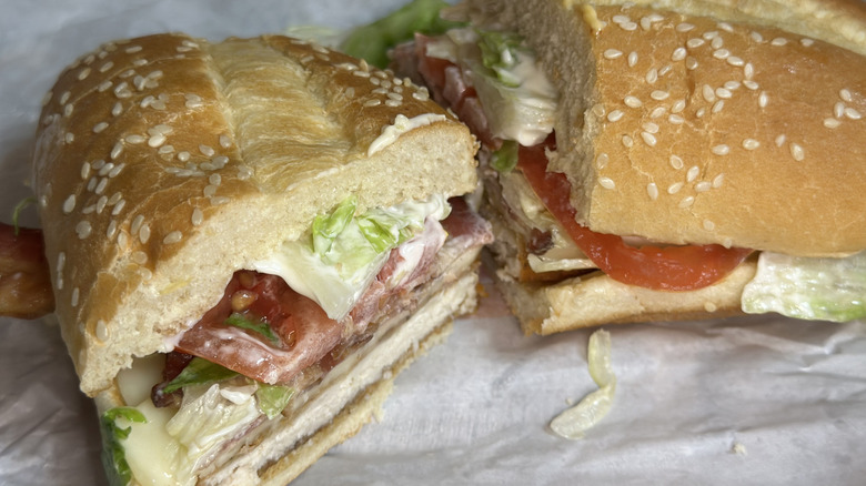 Burger King Club Original Chicken Sandwich cut in half on wrapper